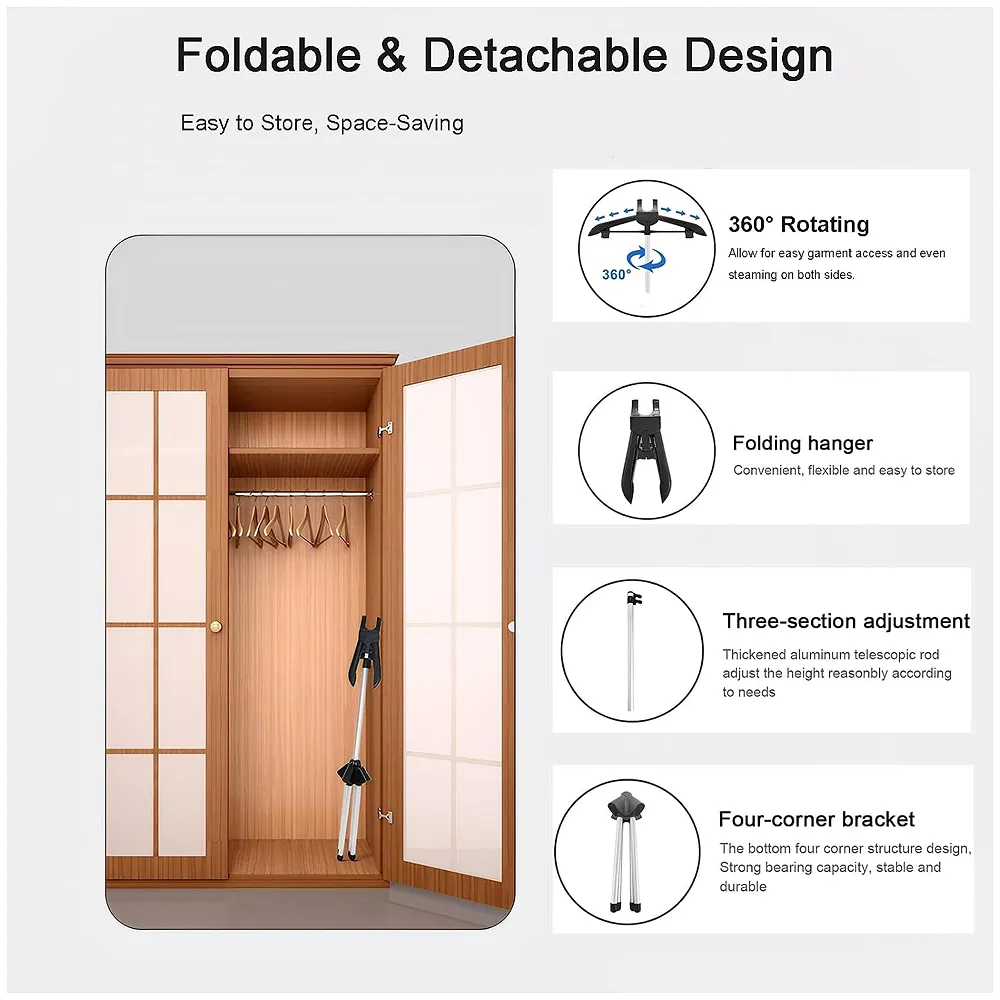 TONINT Clothes Display Stand Hanger Rack For Shops Retailers, Steam Iron Stand Adjustable 3-Height Tripod Foldable Clothing Rack For Air Drying, Ironing & Storage., 430 x 20 x 860 mm
