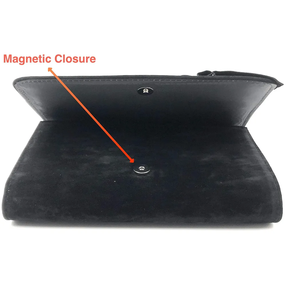 ELEGANT PREMIUM EVENING CLUTCH BAG WITH ADJUSTABLE SHOULDER CHAIN, SNAP CLOSURE & SMOOTH INNER SATIN (28 CMS x 18 CMS) (Black) - 3