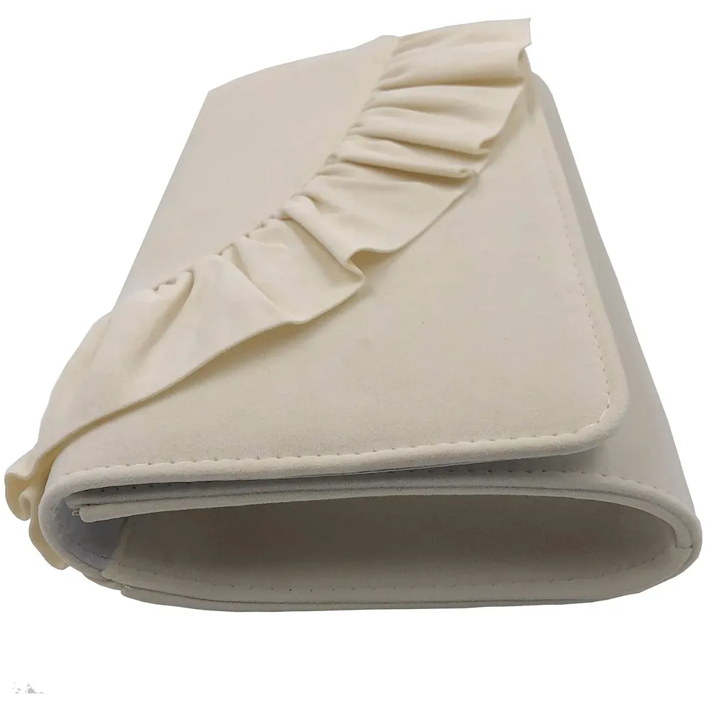 Women's Felt Elegant Clutch Bag with Adjustable Shoulder Chain and Smooth Inner Satin (28 cm X 18 cm, Cream)