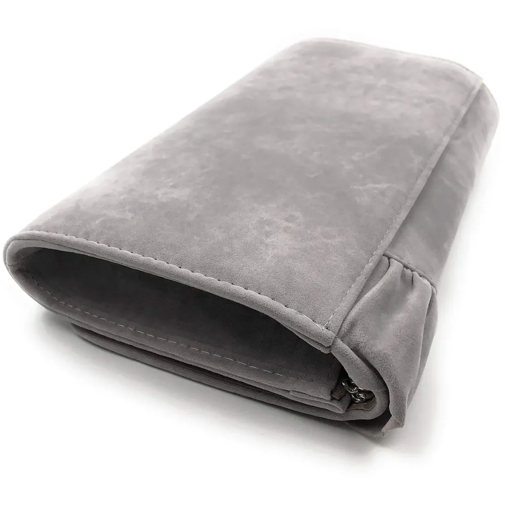 ELEGANT PREMIUM EVENING CLUTCH BAG WITH ADJUSTABLE SHOULDER CHAIN, SNAP CLOSURE & SMOOTH INNER SATIN (28 CMS x 18 CMS) (Grey)