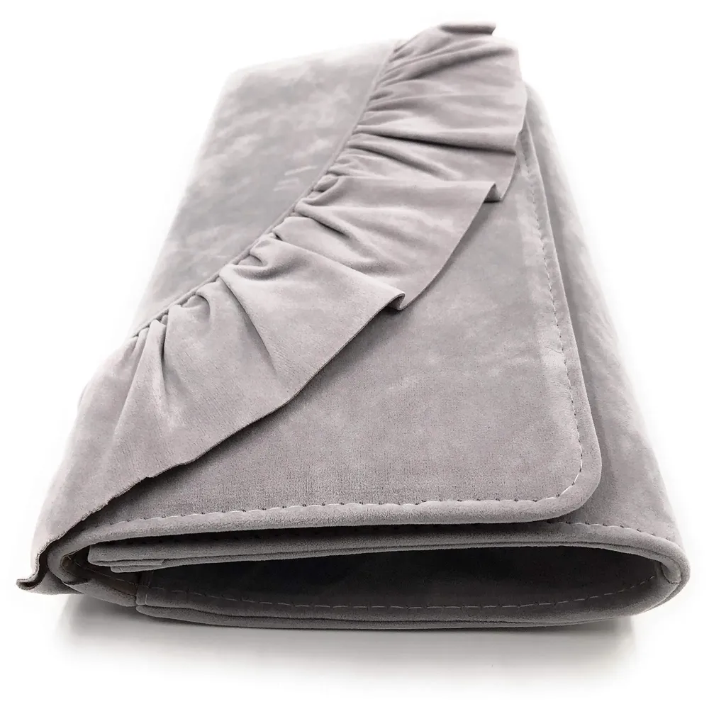 ELEGANT PREMIUM EVENING CLUTCH BAG WITH ADJUSTABLE SHOULDER CHAIN, SNAP CLOSURE & SMOOTH INNER SATIN (28 CMS x 18 CMS) (Grey)