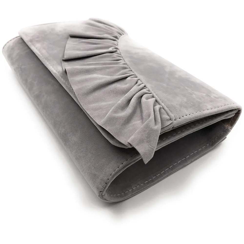 ELEGANT PREMIUM EVENING CLUTCH BAG WITH ADJUSTABLE SHOULDER CHAIN, SNAP CLOSURE & SMOOTH INNER SATIN (28 CMS x 18 CMS) (Grey)