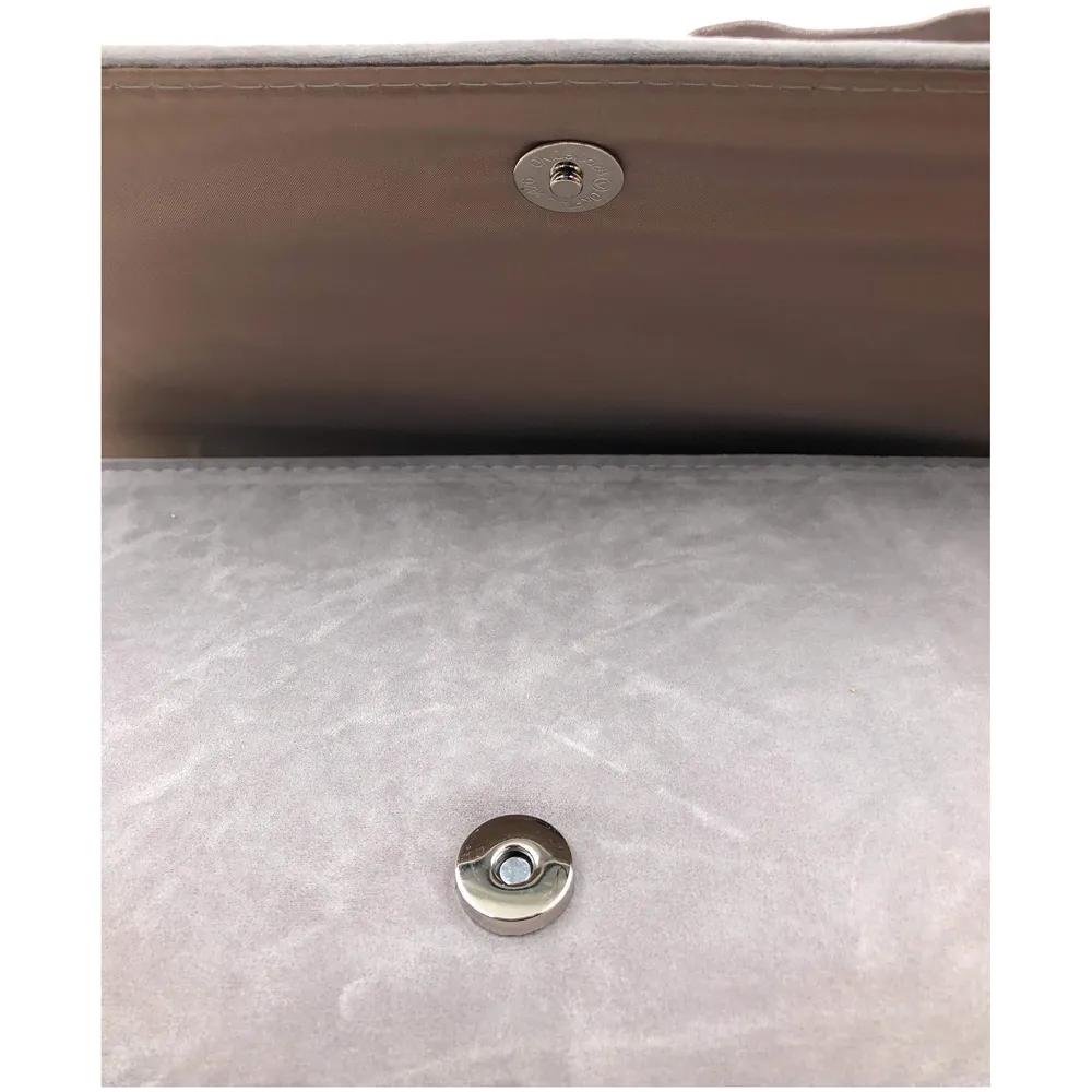 ELEGANT PREMIUM EVENING CLUTCH BAG WITH ADJUSTABLE SHOULDER CHAIN, SNAP CLOSURE & SMOOTH INNER SATIN (28 CMS x 18 CMS) (Grey)