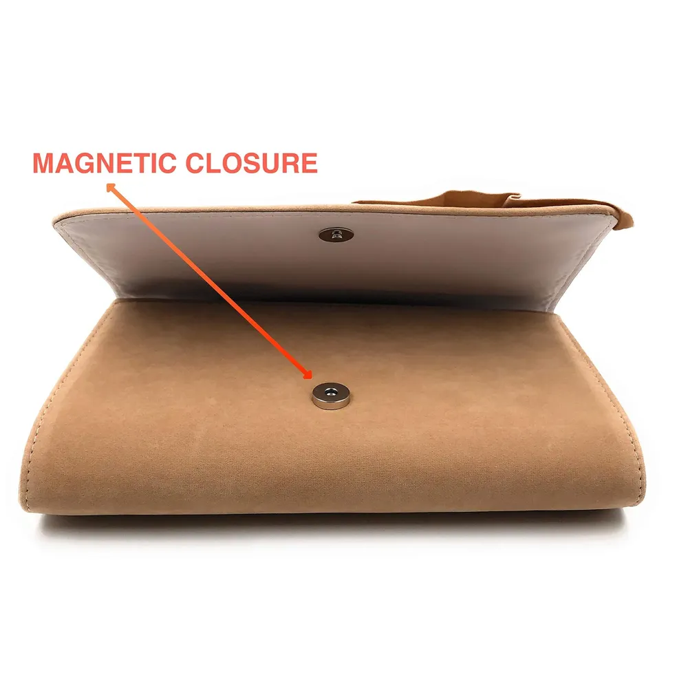 ELEGANT PREMIUM EVENING CLUTCH BAG WITH ADJUSTABLE SHOULDER CHAIN, SNAP CLOSURE & SMOOTH INNER SATIN (28 CMS x 18 CMS) (Tan)