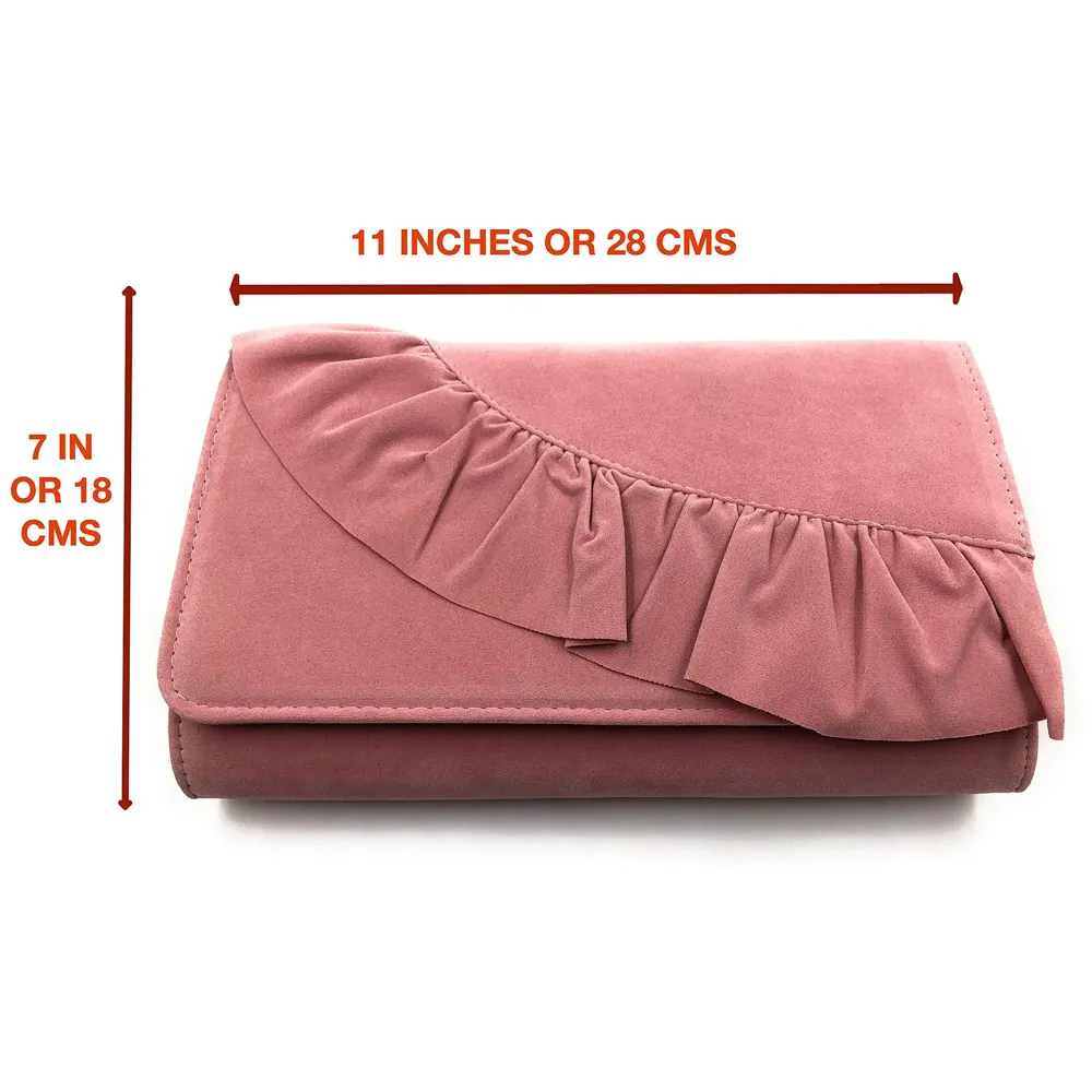 Women's Elegant Premium Clutch Bag with Adjustable Shoulder Chain, Snap Closure and Smooth Inner Satin (Pink, 28 x18 cm)