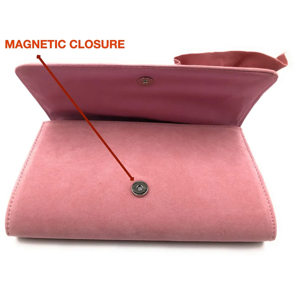 Women's Elegant Premium Clutch Bag with Adjustable Shoulder Chain, Snap Closure and Smooth Inner Satin (Pink, 28 x18 cm)