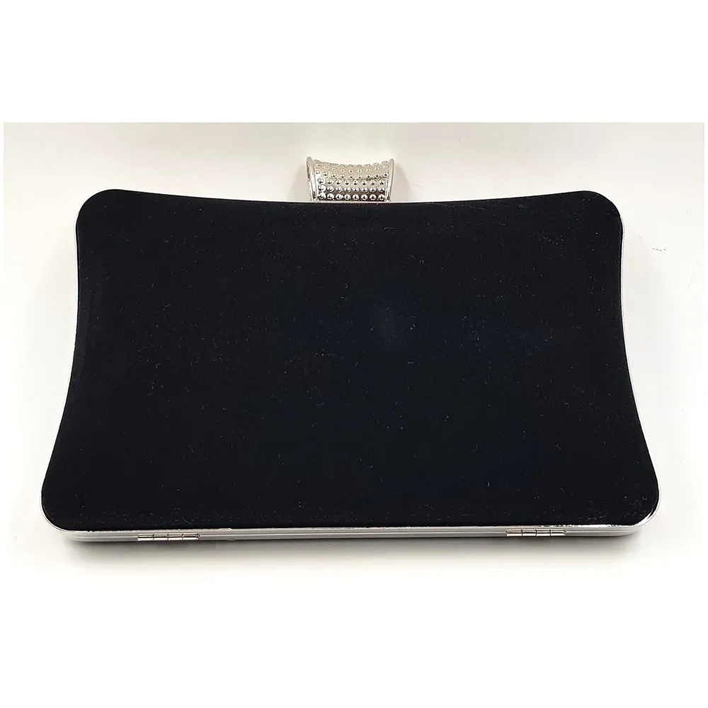 ELEGANT PREMIUM EVENING CLUTCH BAG PATTERNED STONES, GLITTERS & ADJUSTABLE SHOULDER CHAIN, SNAP CLOSURE & SMOOTH INNER SATIN (Black)