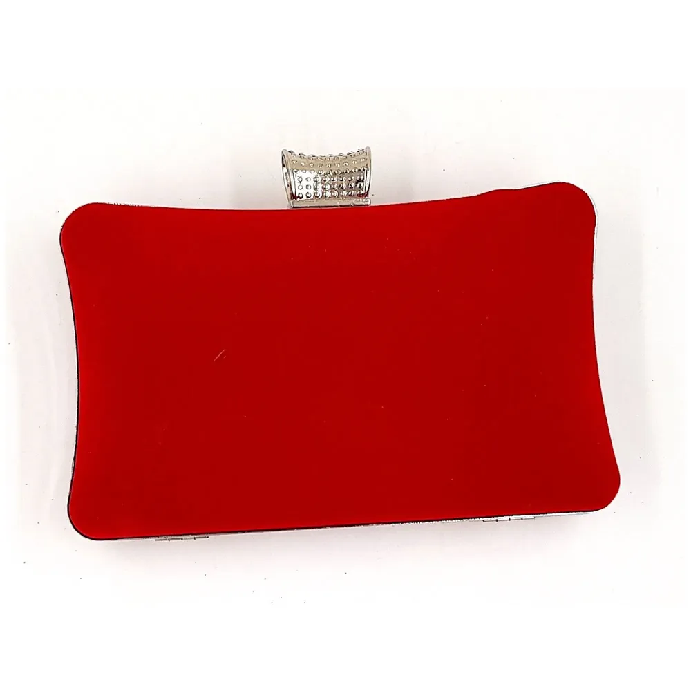 ELEGANT PREMIUM EVENING CLUTCH BAG PATTERNED STONES, GLITTERS & ADJUSTABLE SHOULDER CHAIN, SNAP CLOSURE & SMOOTH INNER SATIN (Red)