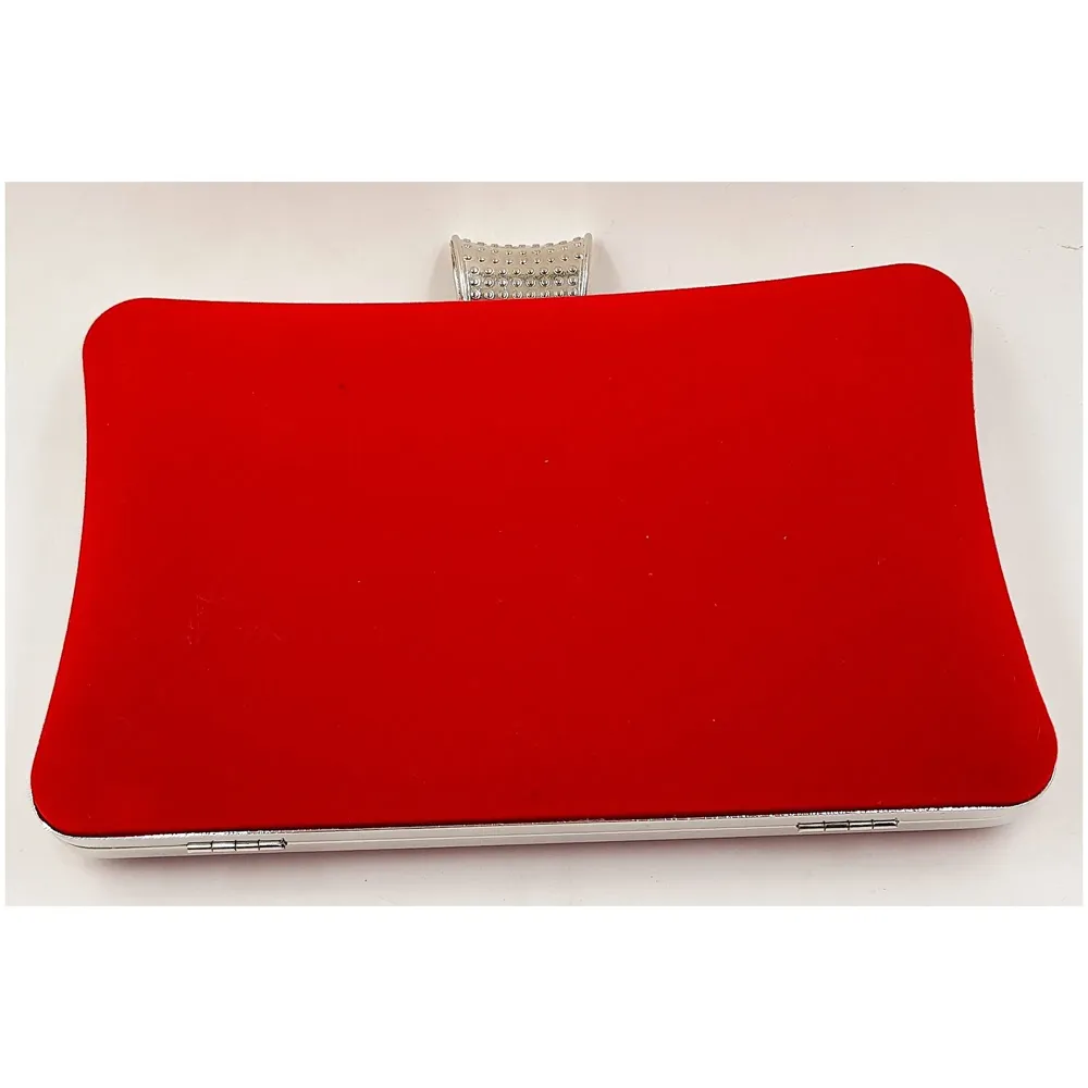 ELEGANT PREMIUM EVENING CLUTCH BAG PATTERNED STONES, GLITTERS & ADJUSTABLE SHOULDER CHAIN, SNAP CLOSURE & SMOOTH INNER SATIN (Red)