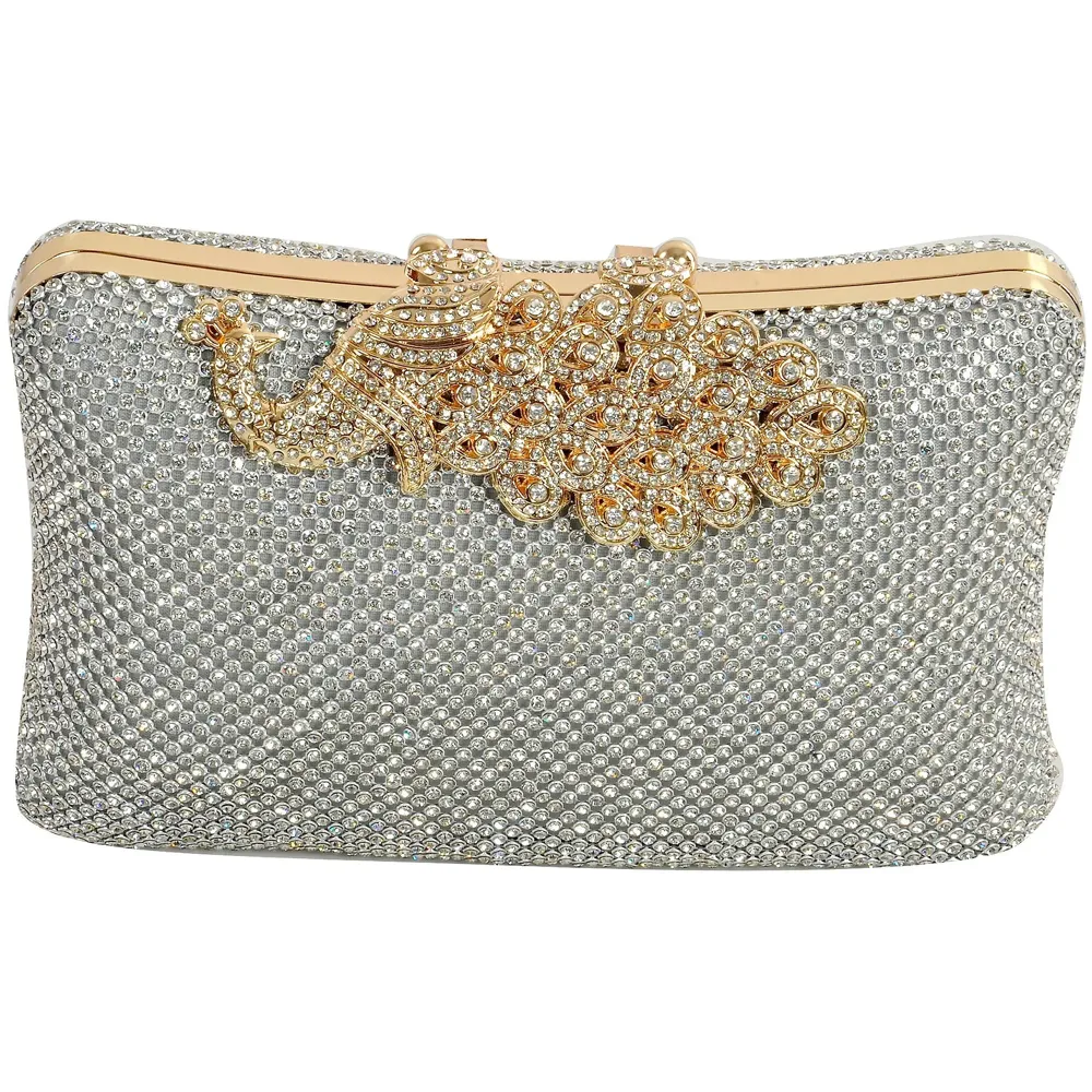 Women's Clutch (Diamond Gold Silver,Premium Pearl Diamond Silver Two Sided) (Peacock)