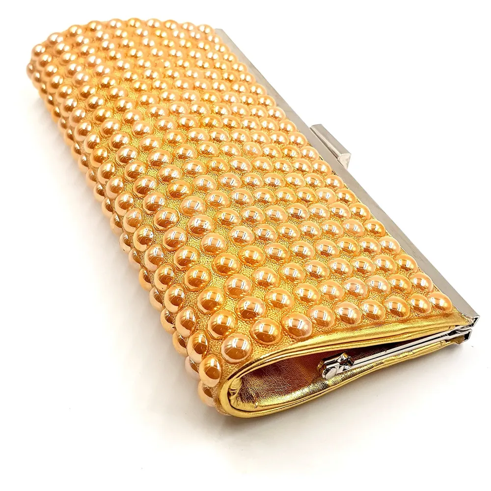 Gold Clutch Bag With Pearls Design - 2