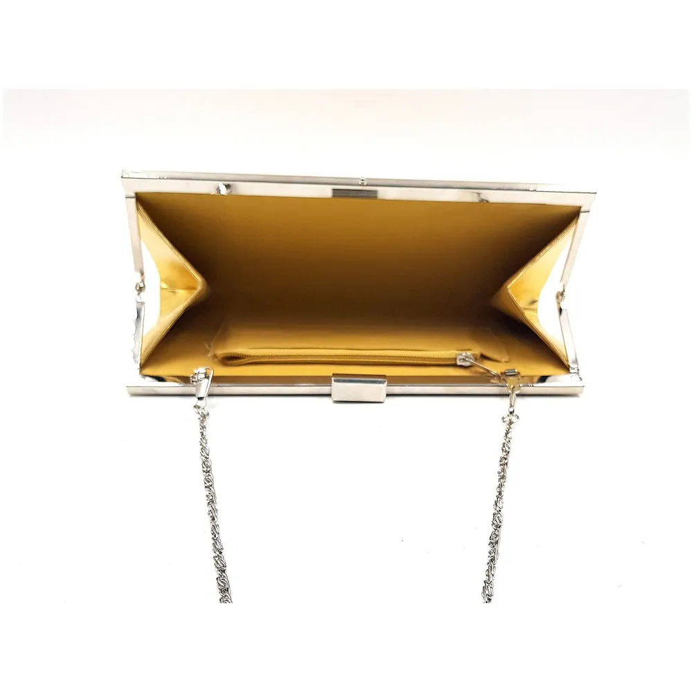 Gold Clutch Bag With Pearls Design - 4