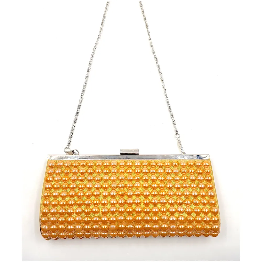 Gold Clutch Bag With Pearls Design - 6