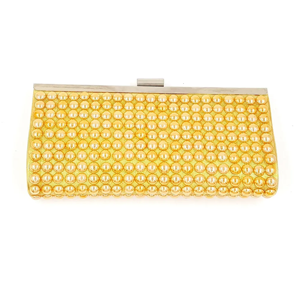 Gold Clutch Bag With Pearls Design