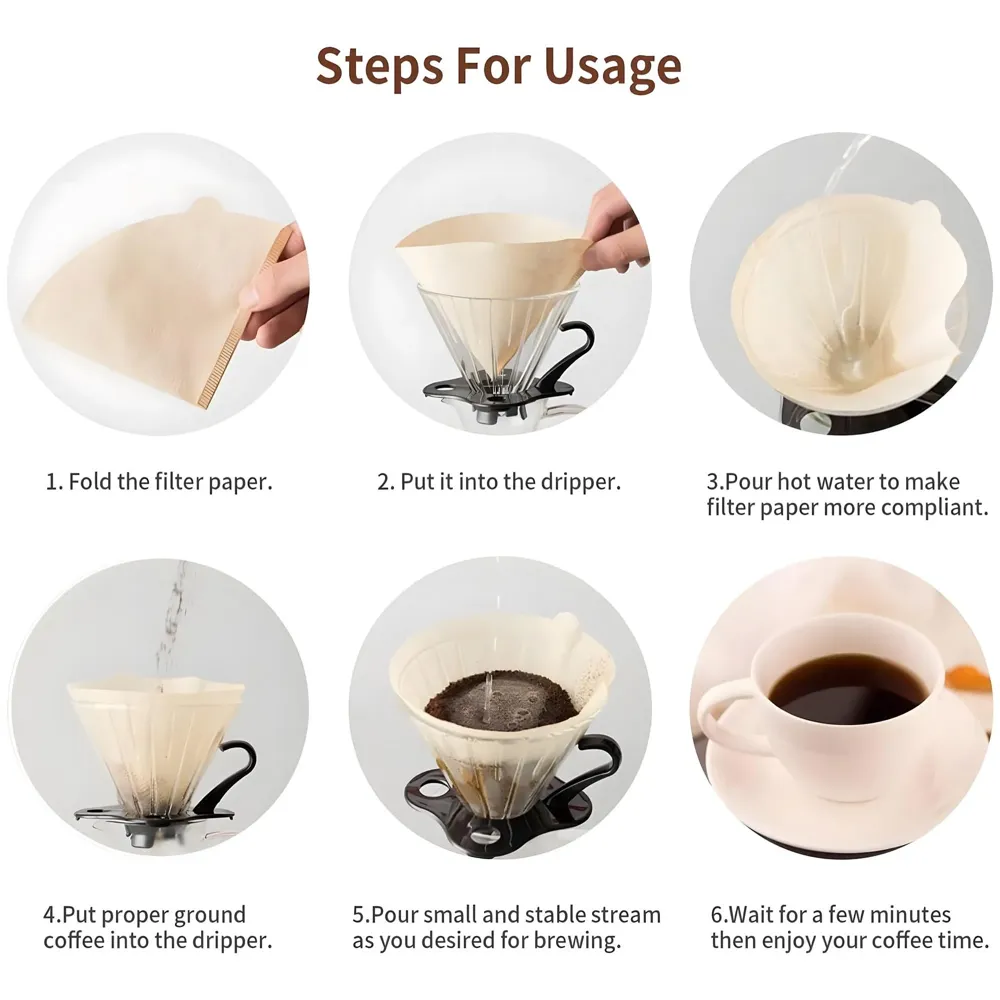 100 Pcs Coffee Filters, Size 02 Unbleached Cone Filters, Disposable Natural Paper Filters 2-4 Cup, 02 Cone for Pour Over and Drip Coffee Maker - 4