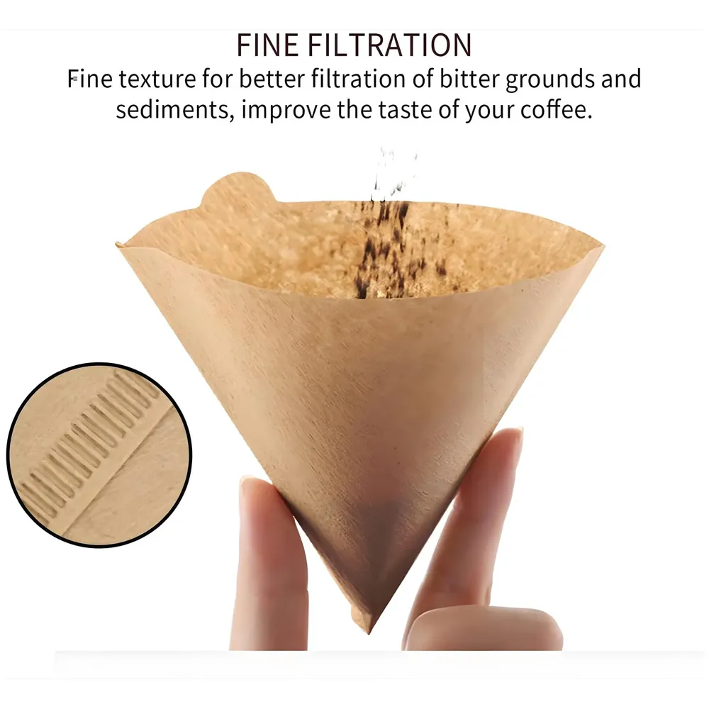 100 Pcs Coffee Filters, Size 02 Unbleached Cone Filters, Disposable Natural Paper Filters 2-4 Cup, 02 Cone for Pour Over and Drip Coffee Maker - 5