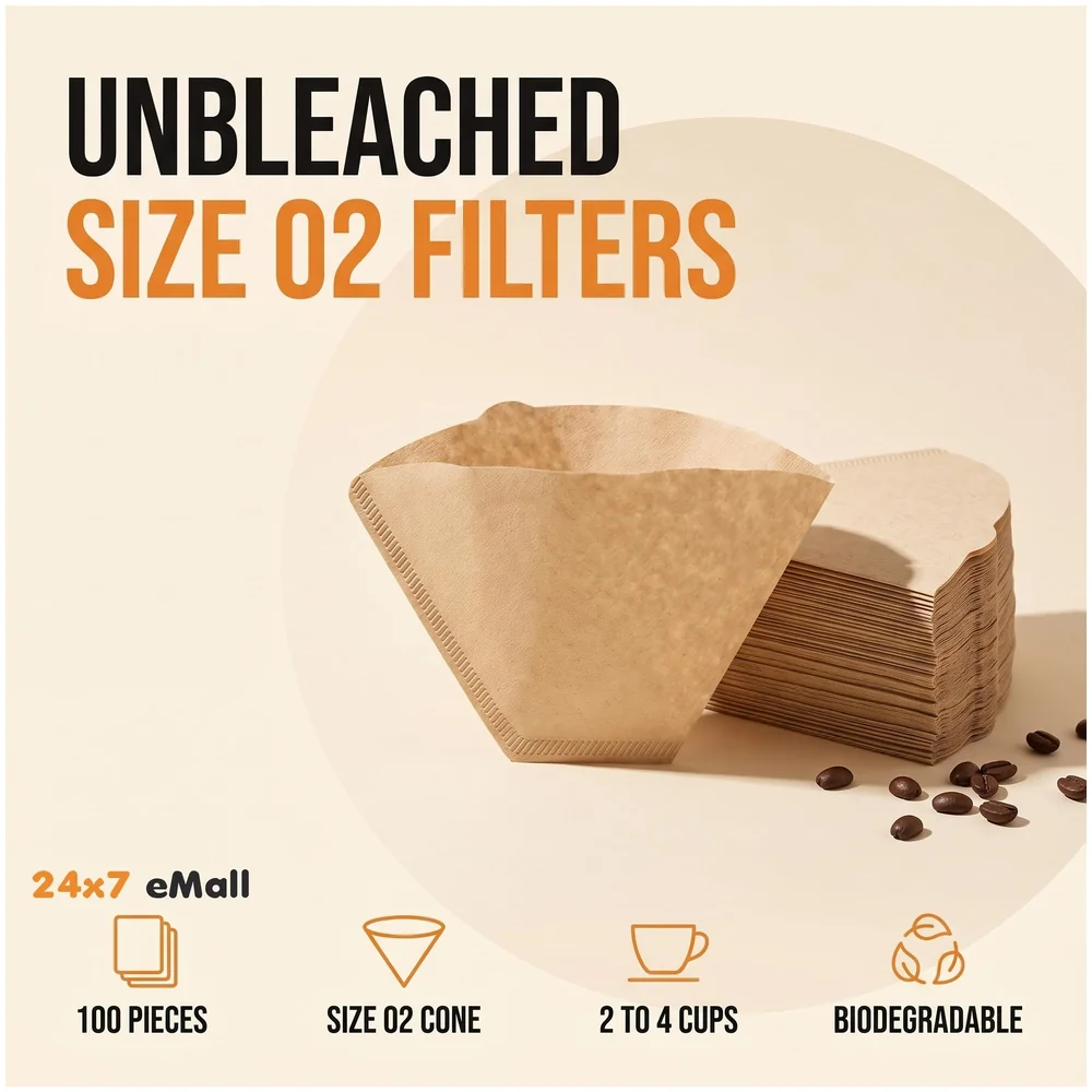400 Pcs (4 x 100) Coffee Filters Size 02 Unbleached Cone 2-4 Cup