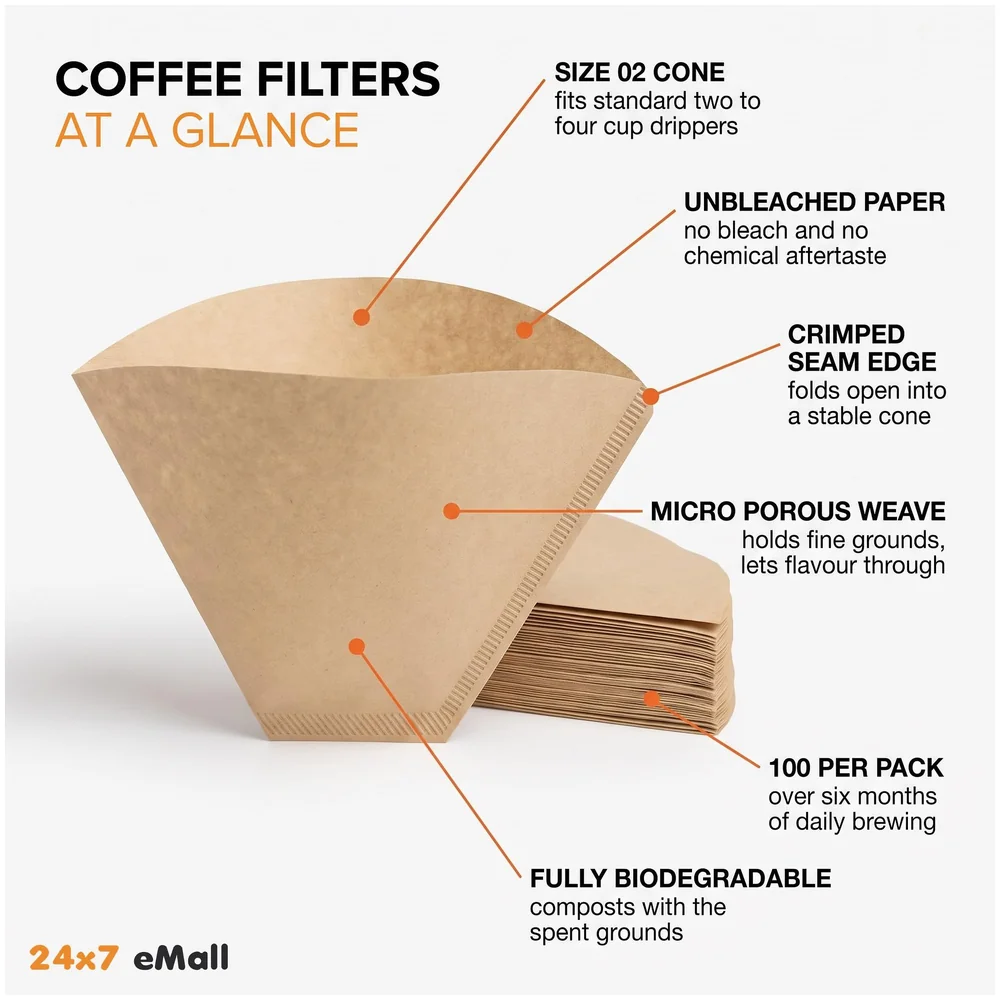 400 Pcs (4 x 100) Coffee Filters Size 02 Unbleached Cone 2-4 Cup