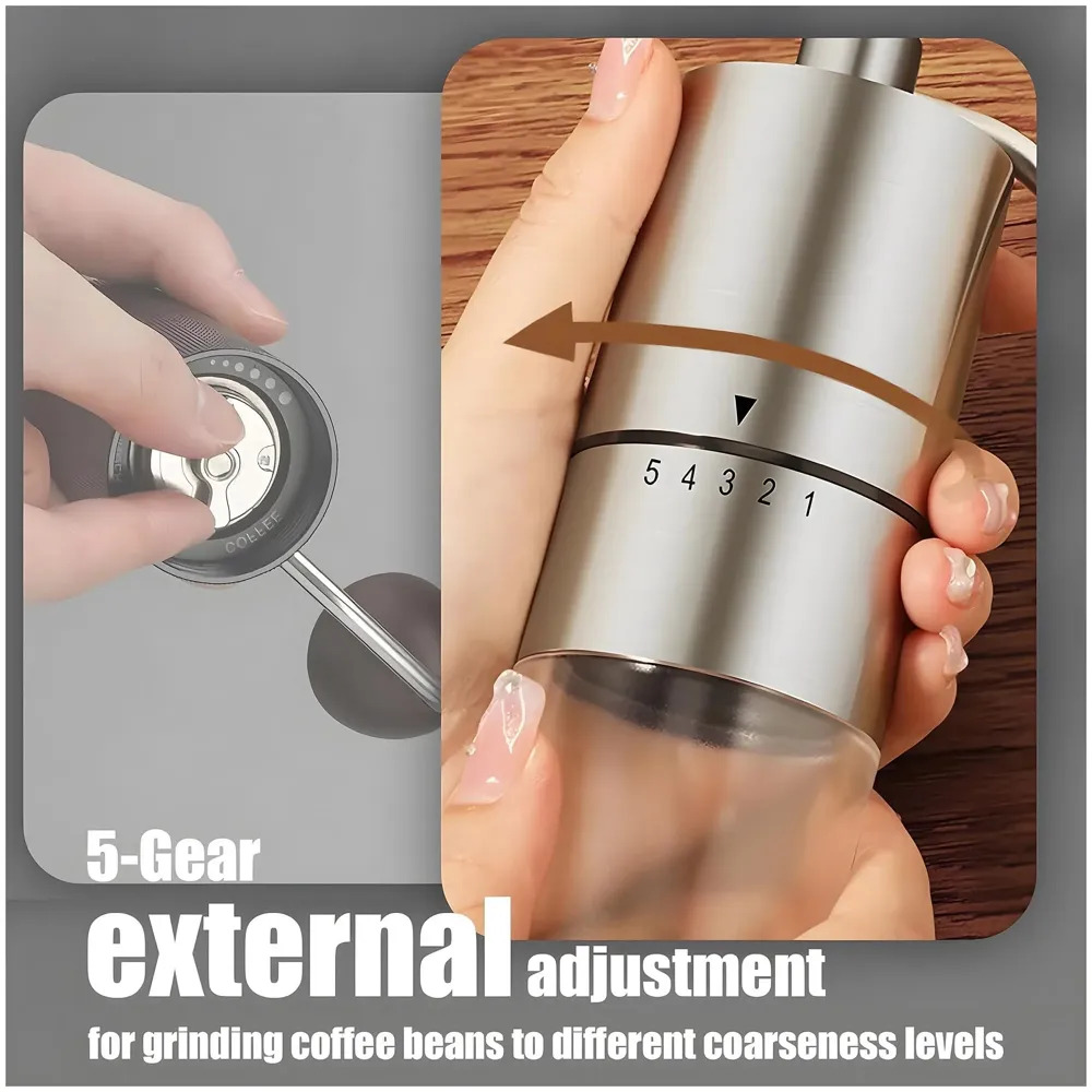 Manual Steel Coffee Grinder, 5 Adjustable Grind Settings, for Espresso, Cold Brew, French Press & Drip Coffee, 5.08 x 5.08 x 16.51 cm