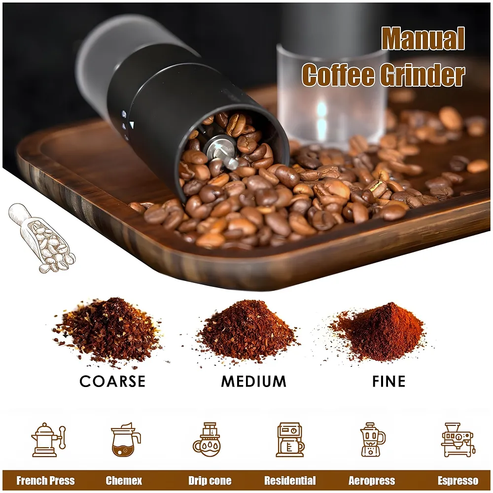 Manual Steel Coffee Grinder, 5 Adjustable Grind Settings, for Espresso, Cold Brew, French Press & Drip Coffee, 5.08 x 5.08 x 16.51 cm - Premium