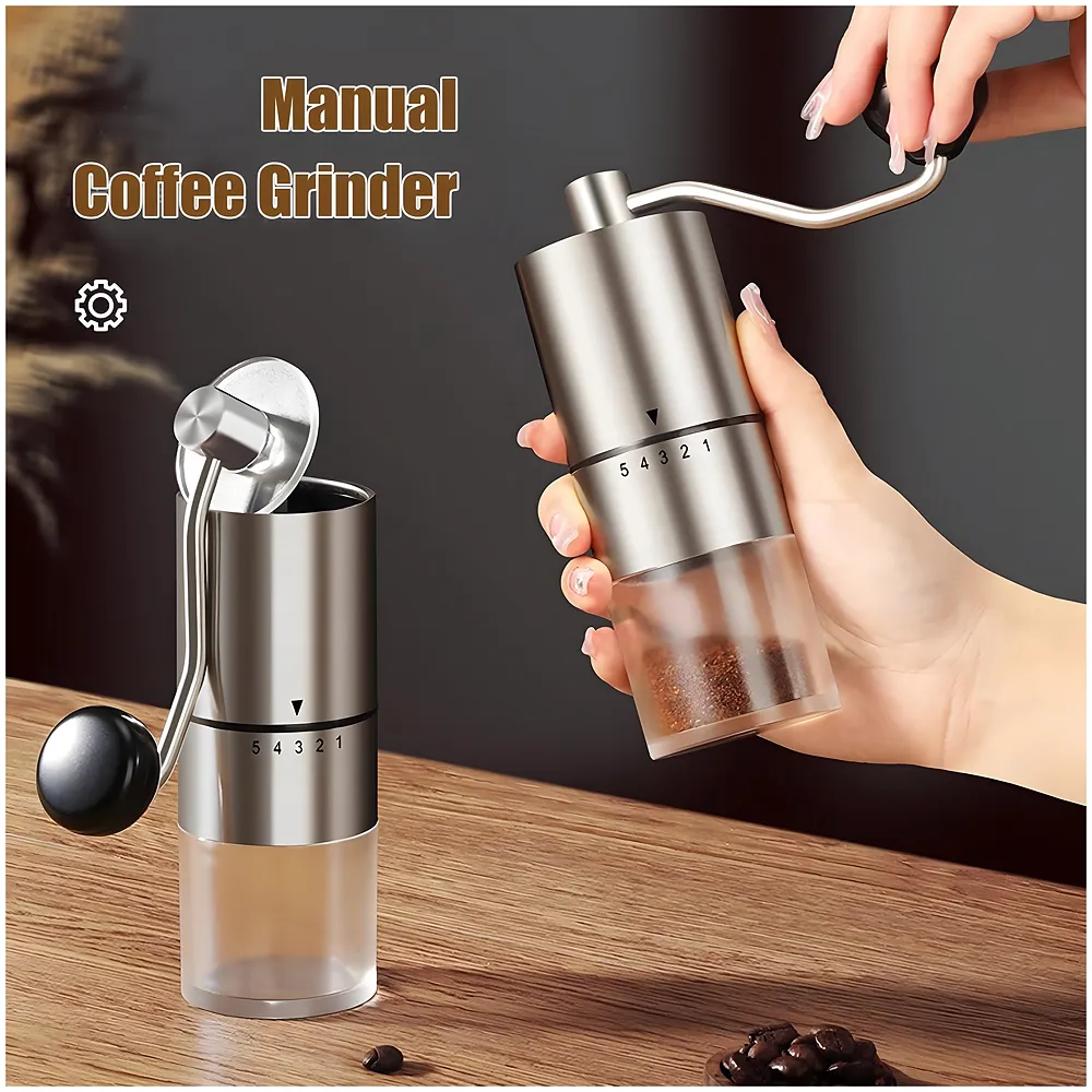 Manual Steel Coffee Grinder, 5 Adjustable Grind Settings, for Espresso, Cold Brew, French Press & Drip Coffee, 5.08 x 5.08 x 16.51 cm - Premium