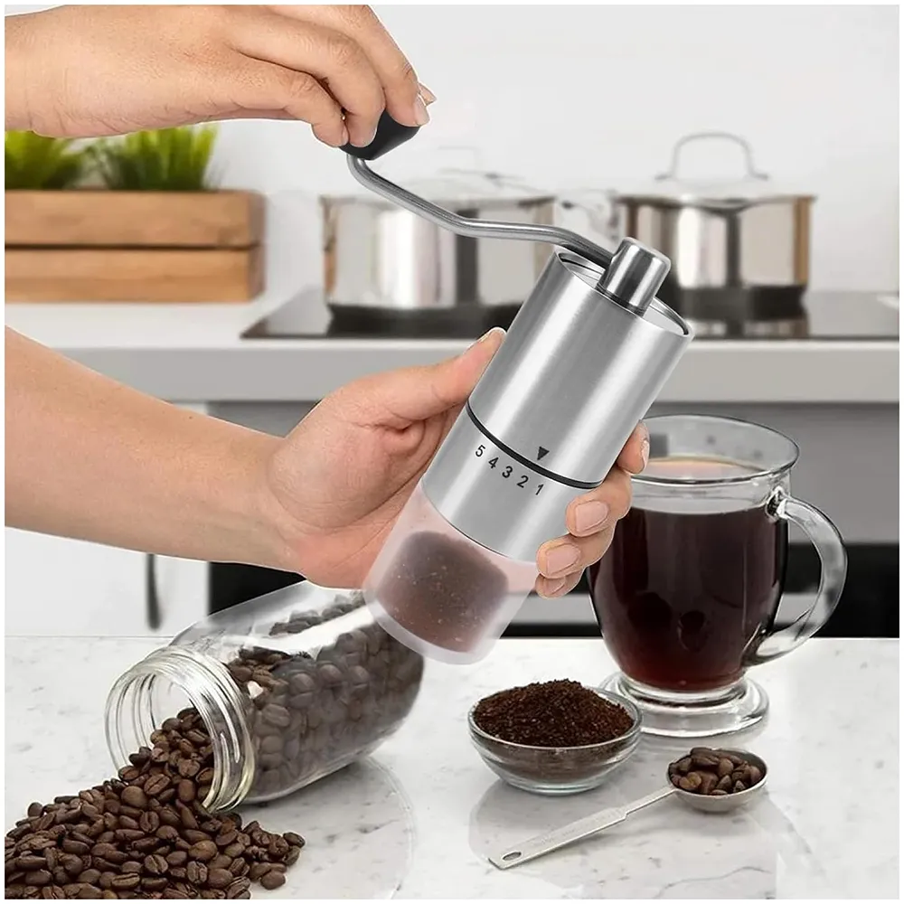 Manual Steel Coffee Grinder, 5 Adjustable Grind Settings, for Espresso, Cold Brew, French Press & Drip Coffee, 5.08 x 5.08 x 16.51 cm - Premium