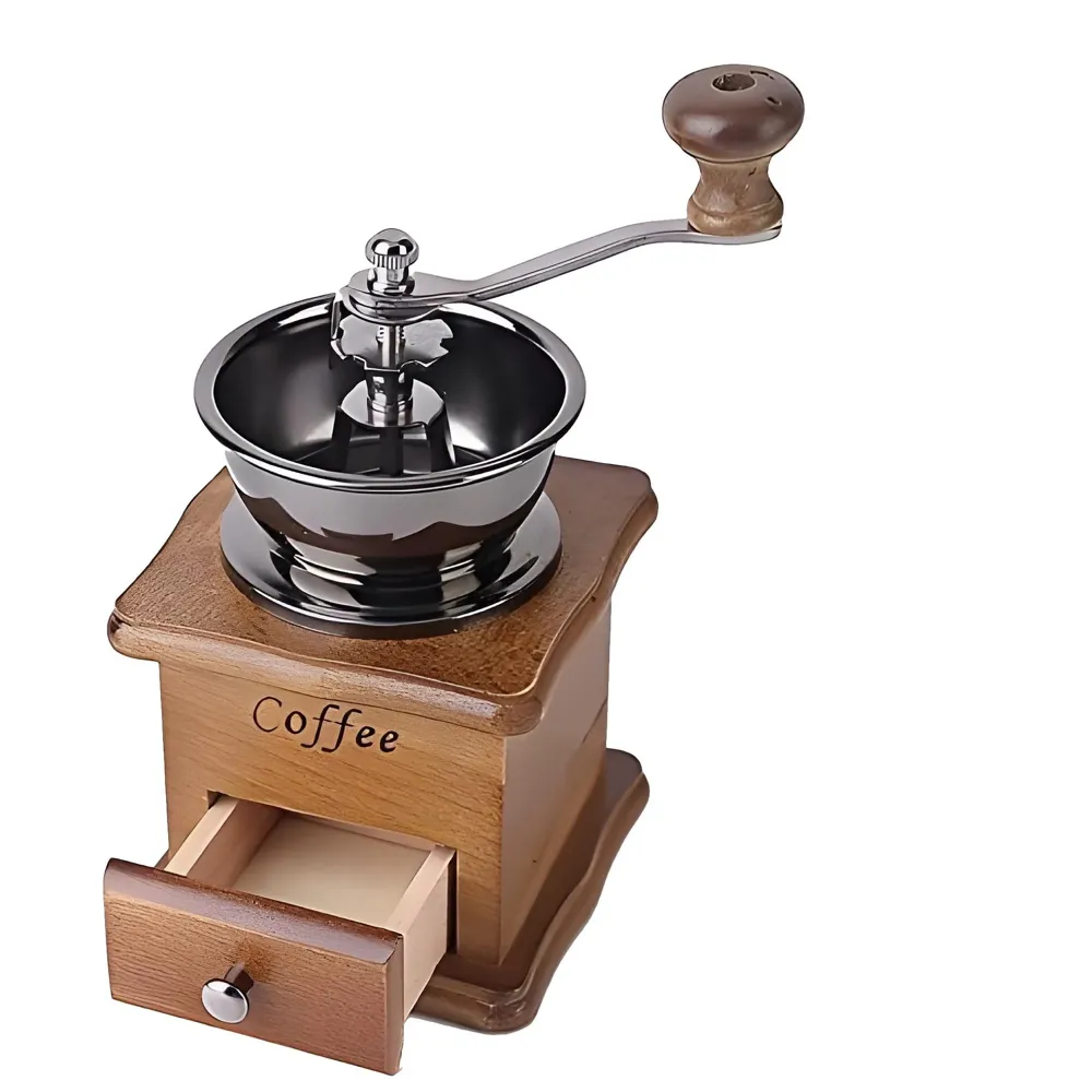 Manual Coffee Grinder, Vintage Wooden Coffee Bean Mill, Adjustable Grinding Hand Grinder for Home, Commercial for Whole Beans, Drip, Espresso Coffee – 16 x 9.5 Cm