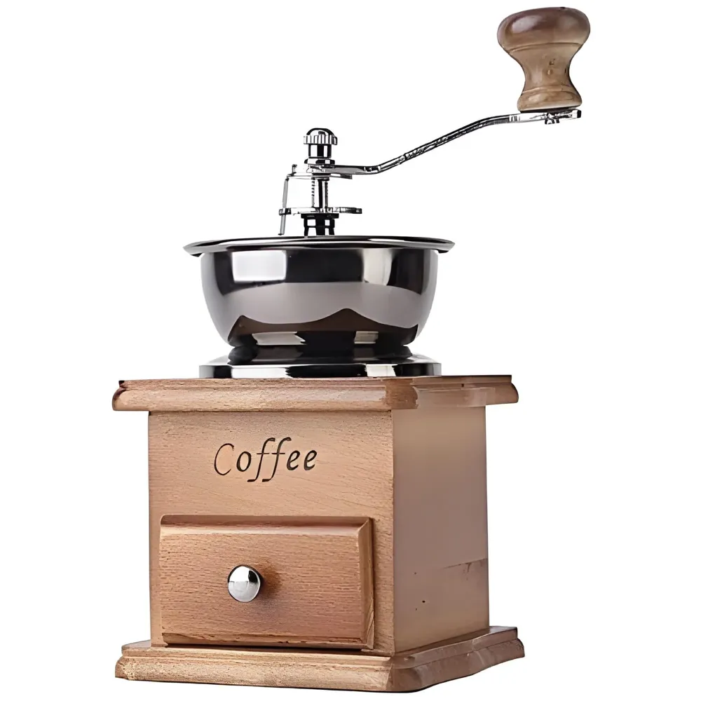 Manual Coffee Grinder, Vintage Wooden Coffee Bean Mill, Adjustable Grinding Hand Grinder for Home, Commercial for Whole Beans, Drip, Espresso Coffee – 16 x 9.5 Cm
