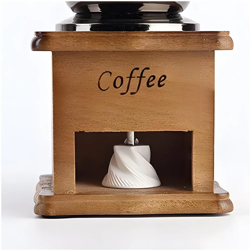 Manual Coffee Grinder, Vintage Wooden Coffee Bean Mill, Adjustable Grinding Hand Grinder for Home, Commercial for Whole Beans, Drip, Espresso Coffee – 16 x 9.5 Cm