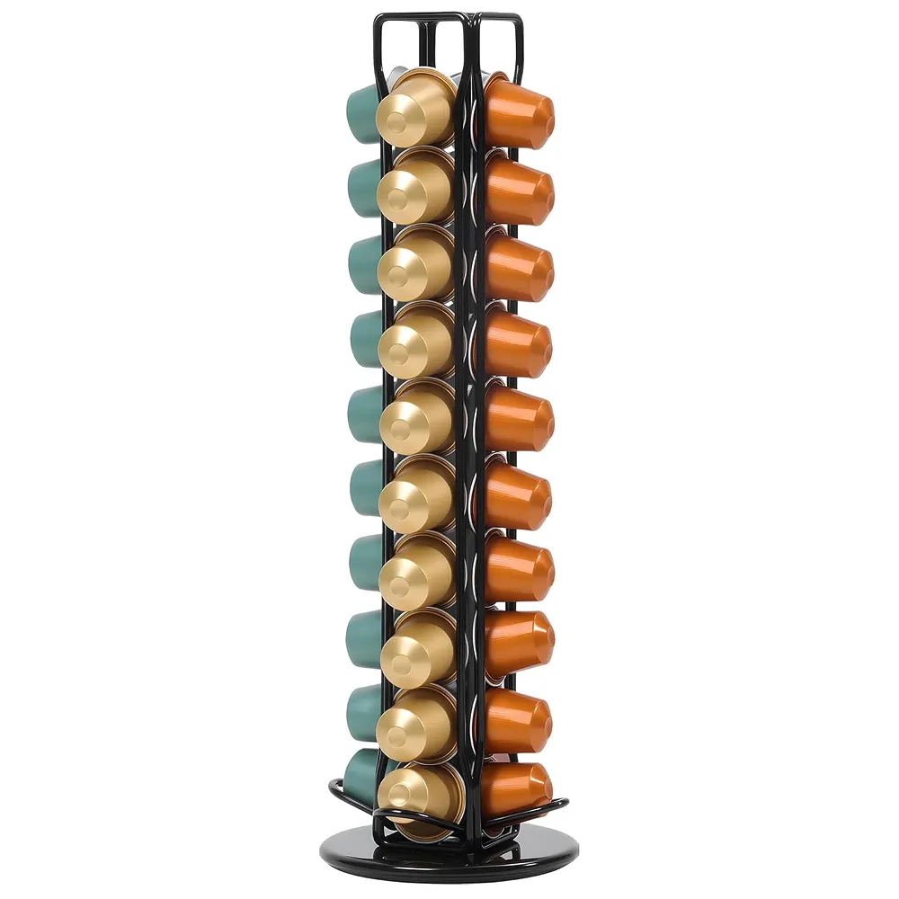 ZECENN Coffee Pod Holder Storage Organizer Compatible with Nespresso OriginalLine, Rotatable Countertop Coffee Station Organizer -Black/40 Pods