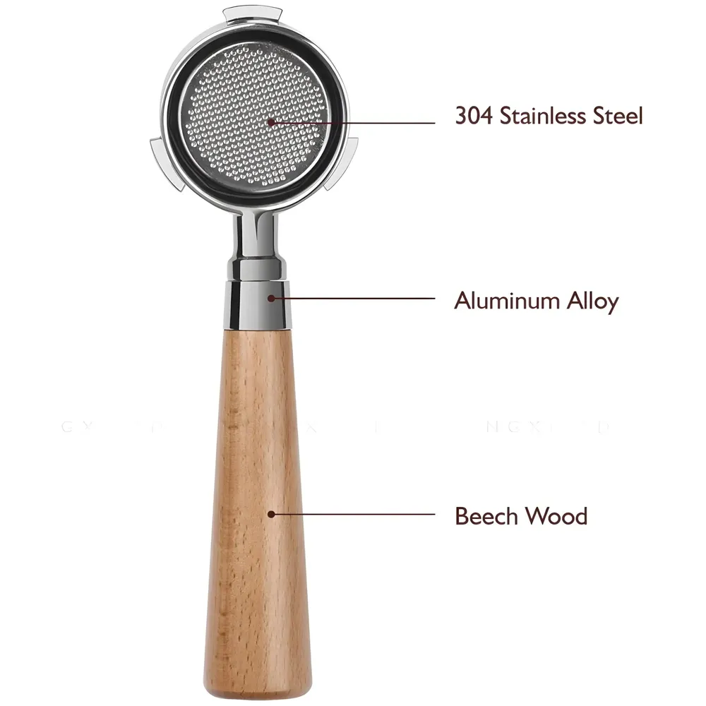 51 mm Coffee Portafilter Bottomless –Steel & Wood Handle, Compatible with Espresso Machines - Crema Enhancement & Precise Extraction - Coffee Extraction Accessories - 21cm x 5.1cm