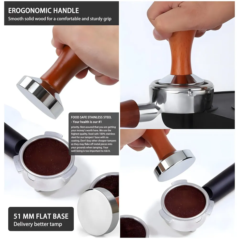 Coffee Tamper – 51 mm, Espresso Tamper, Coffee Bean Press Crema, Barista-Grade Tool for Home & Café, Accessories Coffee Powder Presser - 51 x 90 mm Wooden