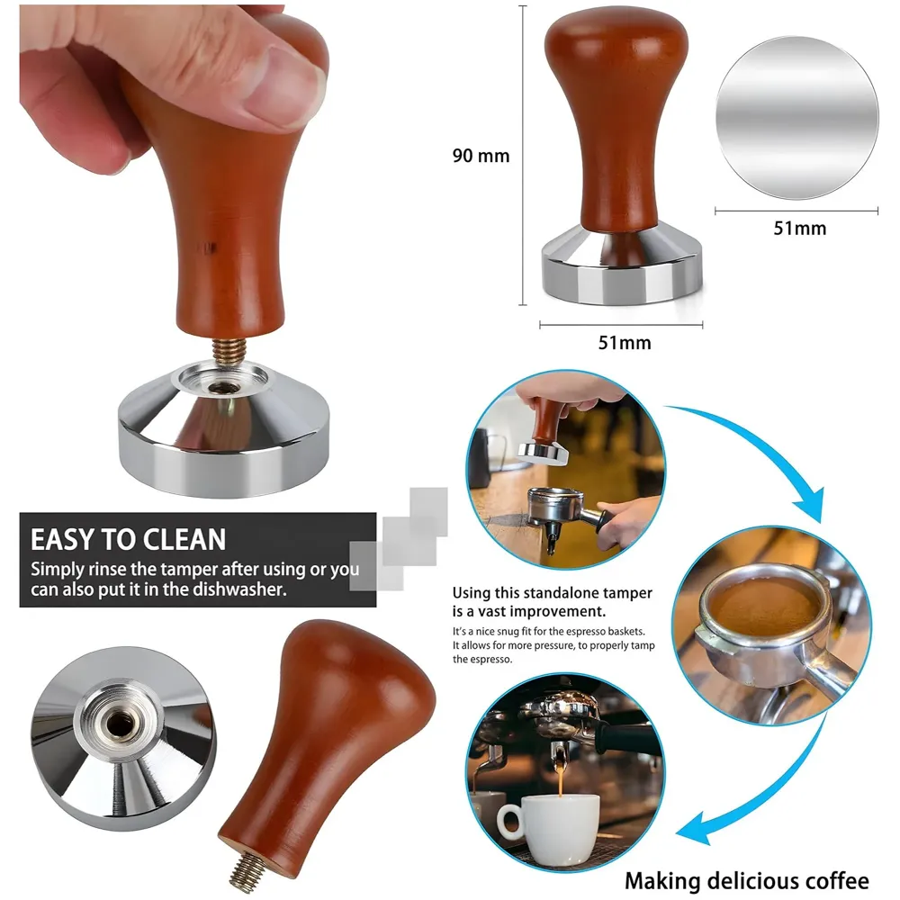 Coffee Tamper – 51 mm, Espresso Tamper, Coffee Bean Press Crema, Barista-Grade Tool for Home & Café, Accessories Coffee Powder Presser - 51 x 90 mm Wooden