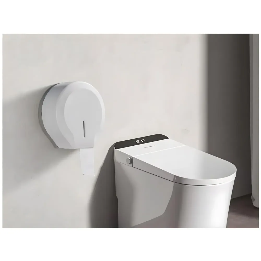 Commercial Toilet Paper Dispenser, Wall Mount ABS 11 Inch Roll Toilet Paper Holder Tissue Dispenser with Lock Key for Malls, Public Toilets, Waterproof, White – 28Cm Round