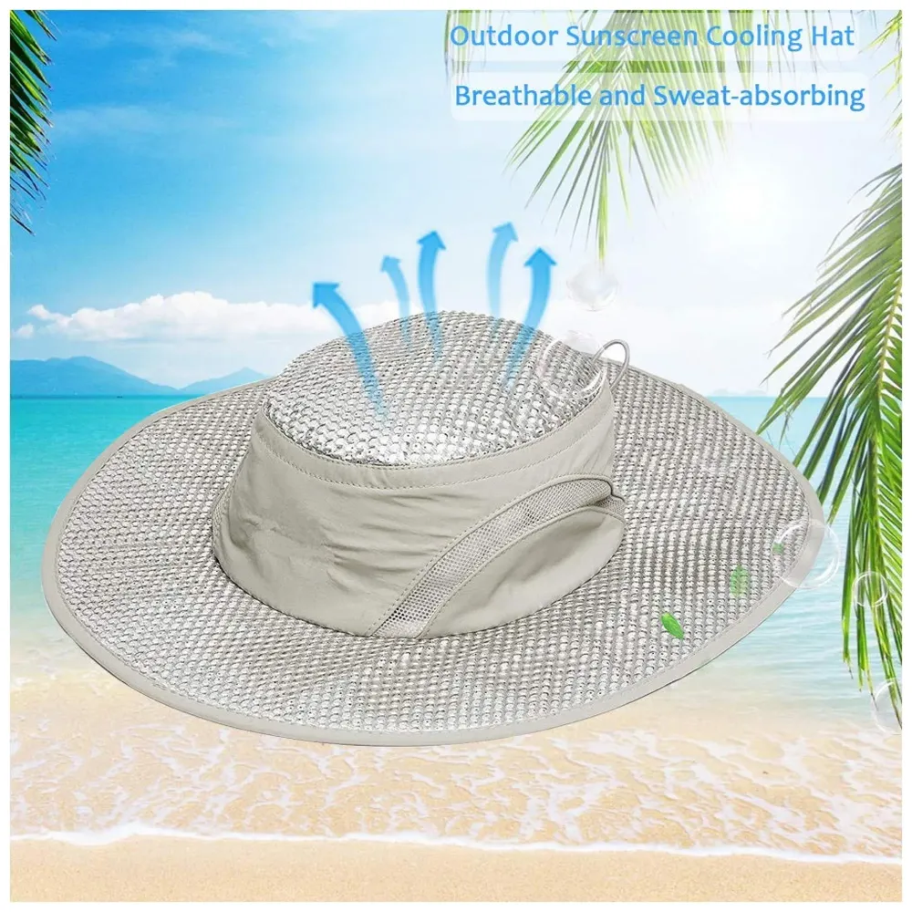 Summer Cooling Hat Wide Brim Sunscreen Hydro Cooling Sun Cap with Anti UV Feature for Men Women Hot Weather Gardening Yard Beach Outdoor Hiking Fishing Camping etc