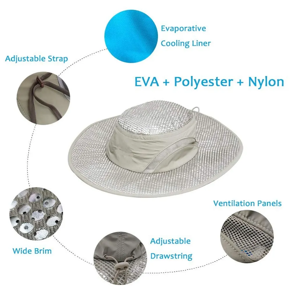 Summer Cooling Hat Wide Brim Sunscreen Hydro Cooling Sun Cap with Anti UV Feature for Men Women Hot Weather Gardening Yard Beach Outdoor Hiking Fishing Camping etc