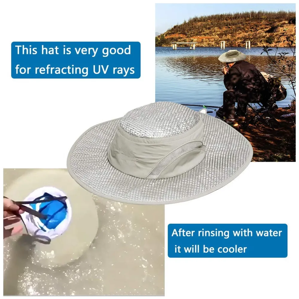 Summer Cooling Hat Wide Brim Sunscreen Hydro Cooling Sun Cap with Anti UV Feature for Men Women Hot Weather Gardening Yard Beach Outdoor Hiking Fishing Camping etc
