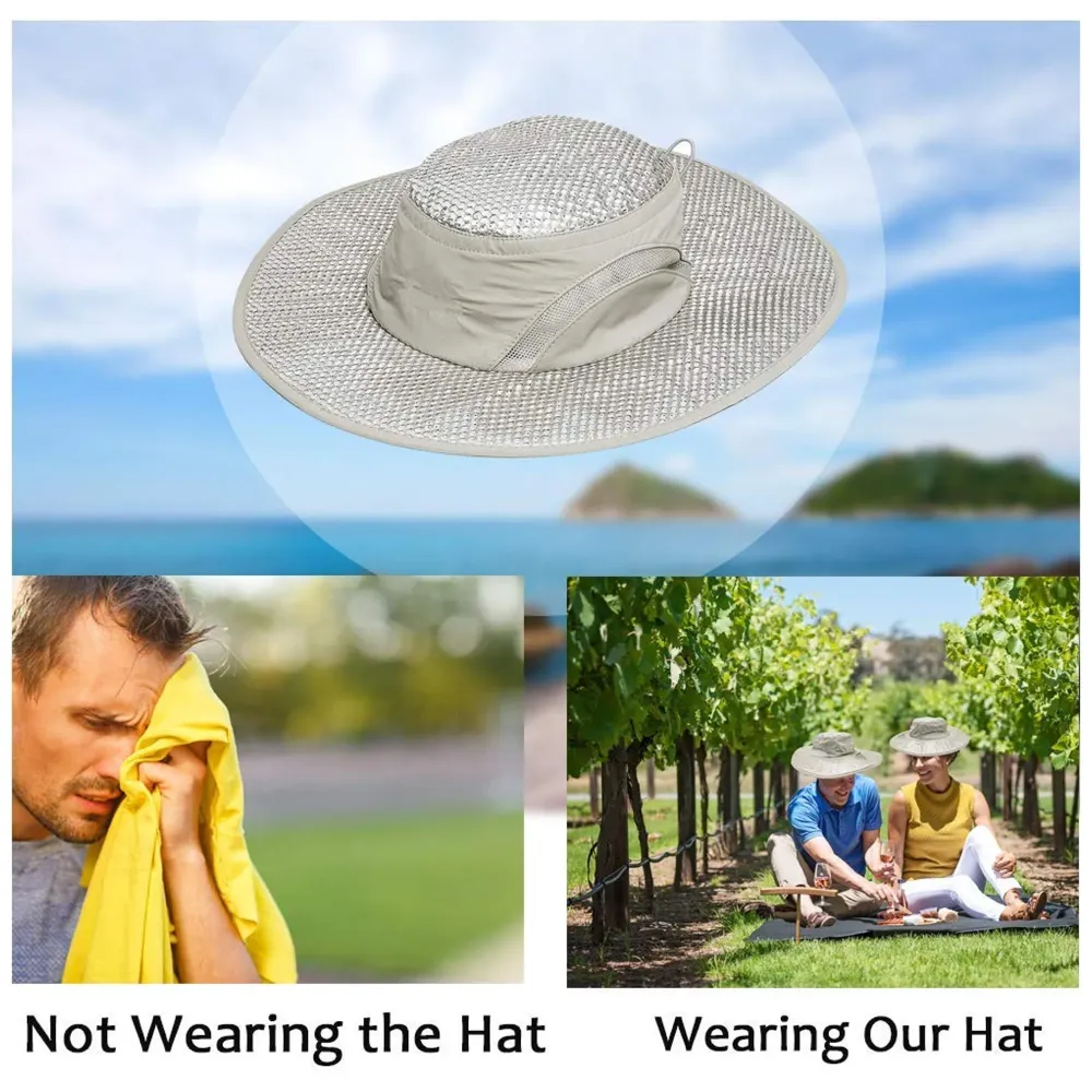 Summer Cooling Hat Wide Brim Sunscreen Hydro Cooling Sun Cap with Anti UV Feature for Men Women Hot Weather Gardening Yard Beach Outdoor Hiking Fishing Camping etc