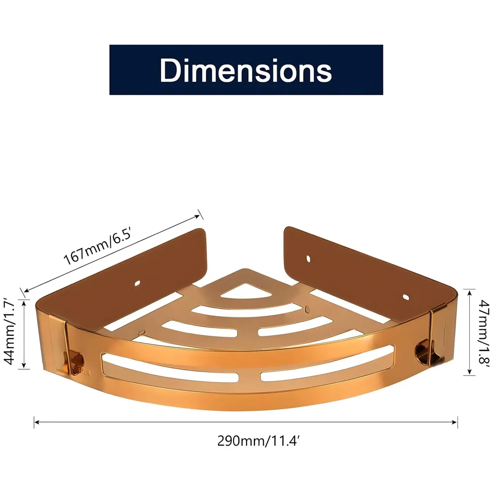 AQUAKART Gold Wall Mount Bathroom Corner Shelf Shower Caddy Wall Shelf Holder Anti Rust, Installation Kit Included Golden Colour 1 PC - 4