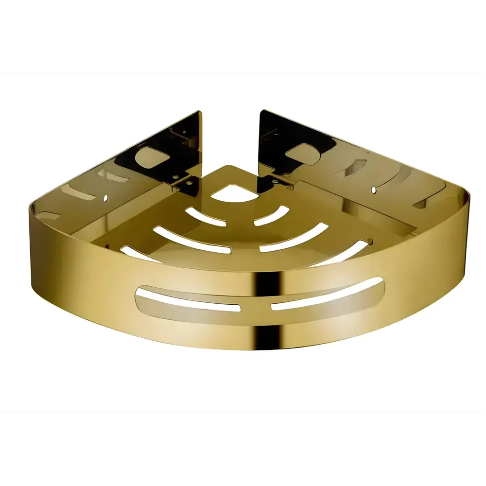 Gold Wall Mount Bathroom Corner Shelf Shower Caddy Wall Shelf Holder Anti Rust, Installation Kit Included Golden Colour 1 PC