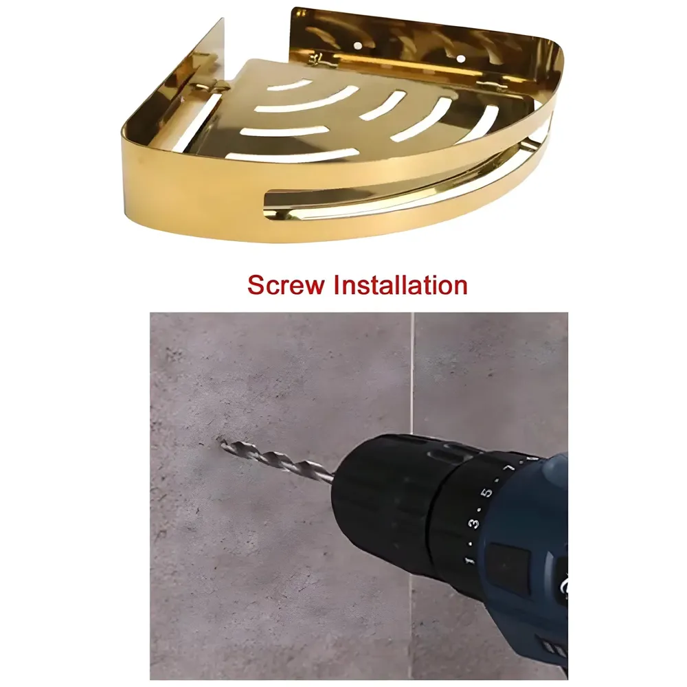 Gold Wall Mount Bathroom Corner Shelf Shower Caddy Wall Shelf Holder Anti Rust, Installation Kit Included Golden Colour 1 PC