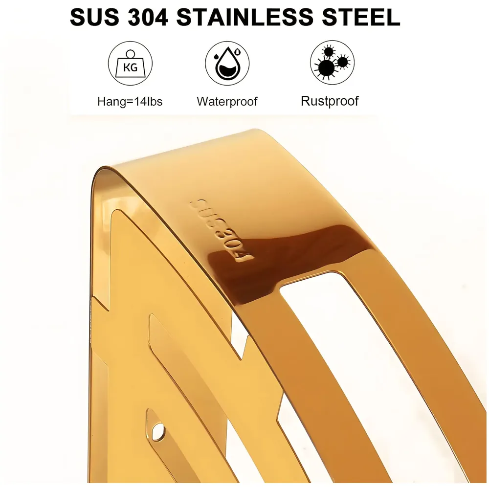 Gold Wall Mount Bathroom Corner Shelf Shower Caddy Wall Shelf Holder Anti Rust, Installation Kit Included Golden Colour 1 PC