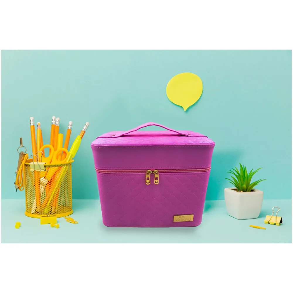 Women's Fabric Professional Beauty Make Up Nail Cosmetic Box Vanity Case 28 X 23 X 19cm (Pink)