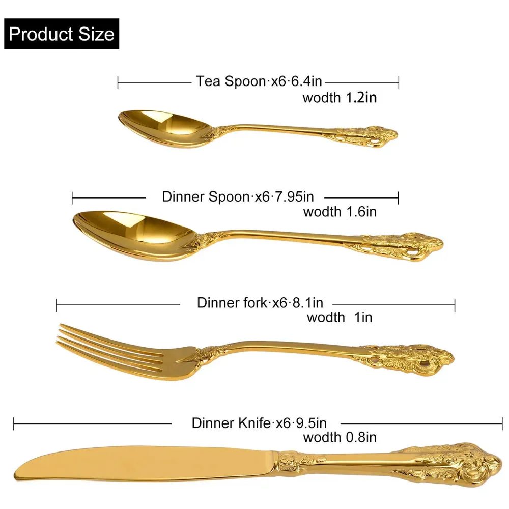 Golden Royal Cutlery 4 Pc Set, 18/10 Stainless Steel, Dishwasher Safe. Gold Cutlery Royal Gold Set Dinner Guest