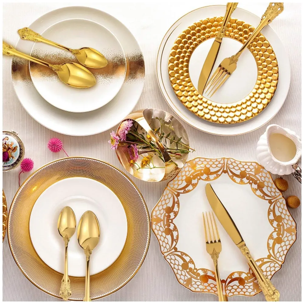 Golden Royal Cutlery 4 Pc Set, 18/10 Stainless Steel, Dishwasher Safe. Gold Cutlery (Gold) - 3
