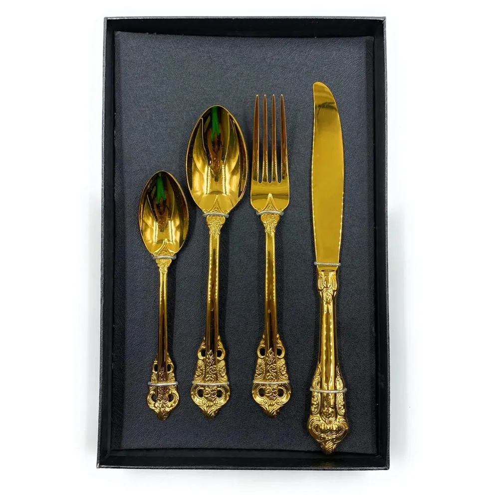 Golden Royal Cutlery 4 Pc Set, 18/10 Stainless Steel, Dishwasher Safe. Gold Cutlery (Gold) - 7
