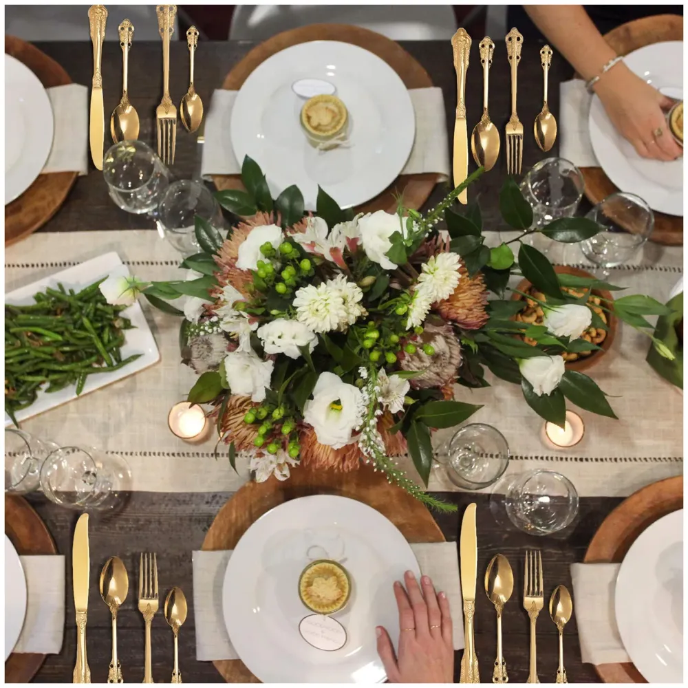 Golden Royal Cutlery 4 Pc Set, 18/10 Stainless Steel, Dishwasher Safe. Gold Cutlery (Gold)