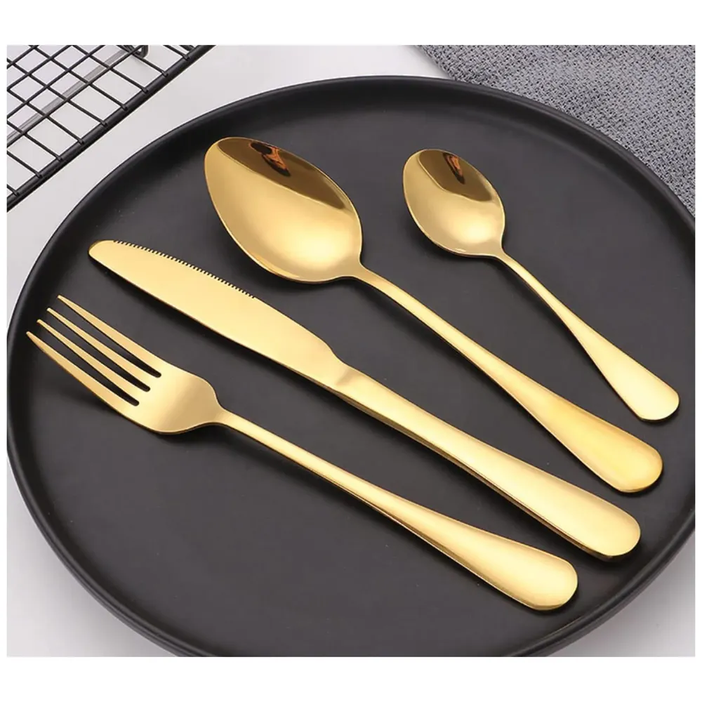 Cutlery Set, 16 Pcs Modern Pieces Gold Stainless Steel Flatware for Daily Use, Party, Restaurants (16 Pc)