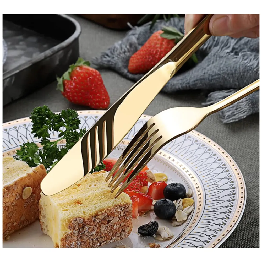 Cutlery Set, 16 Pcs Modern Pieces Gold Stainless Steel Flatware for Daily Use, Party, Restaurants (16 Pc)