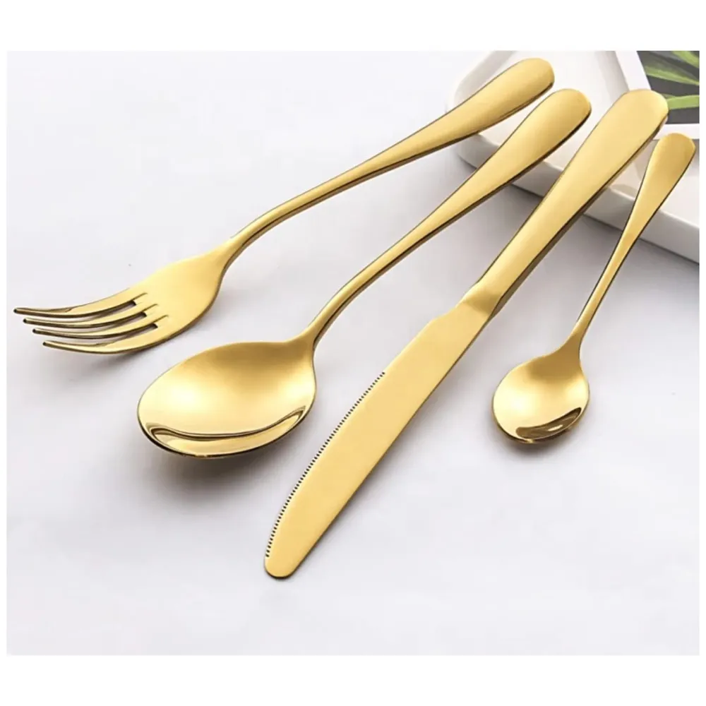 Cutlery Set, 8 Pcs Modern Pieces Gold Stainless Steel Flatware for Daily Use, Party, Restaurants (8 Pc)